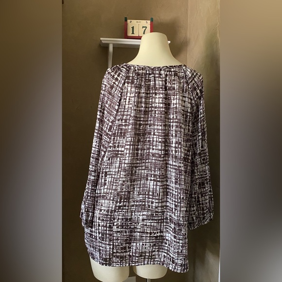 DANA BUCHMAN Romantic Getaway cattail Brown & White Blouse Top size XL - Picture 3 of 13